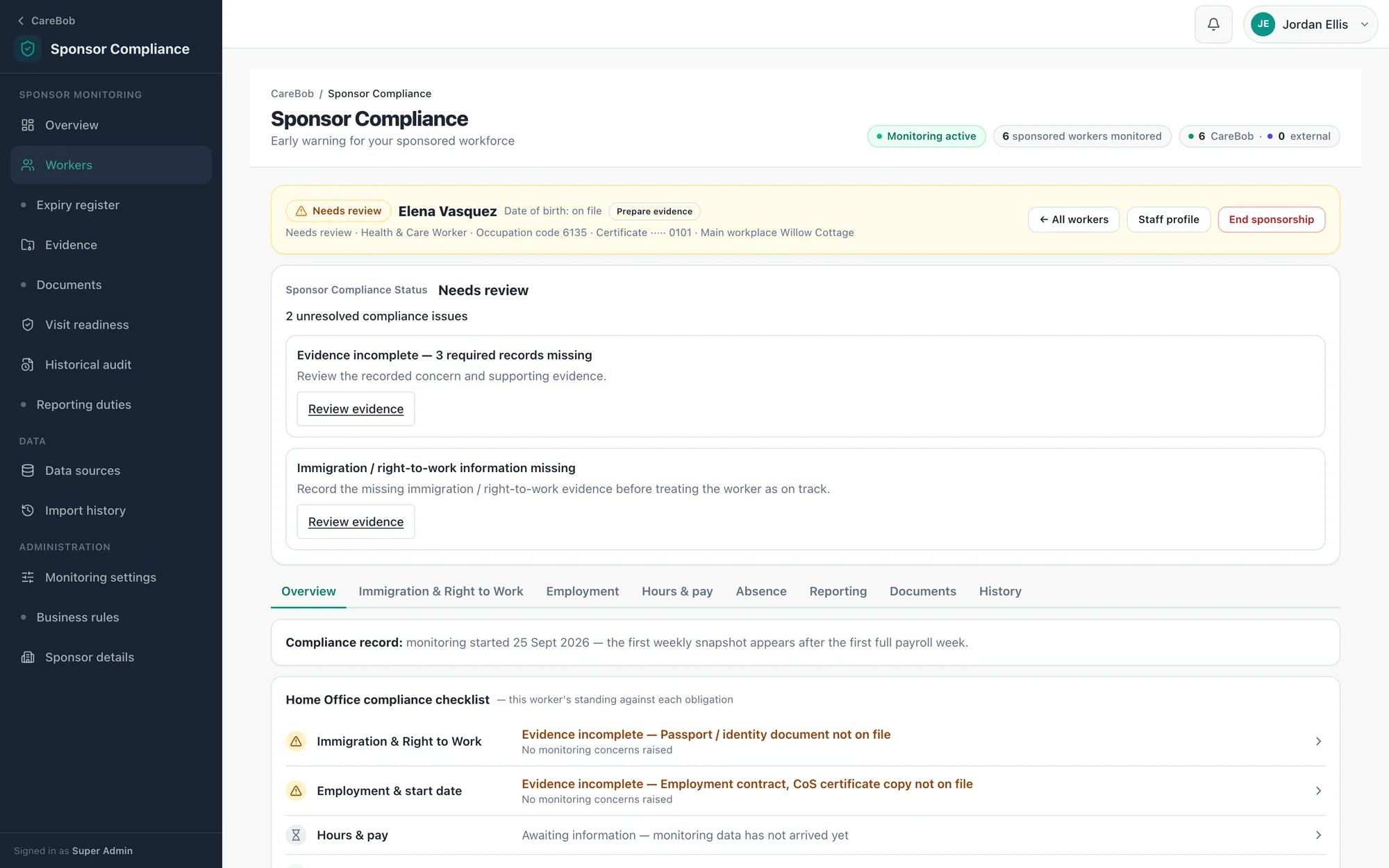 CareBob sponsored worker Home Office compliance checklist